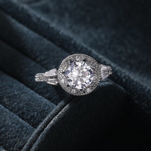 💥Statement CZ Flower 925 Silver Plated Vintage Wedding Ring for Women, L064 - Picture 9 of 10